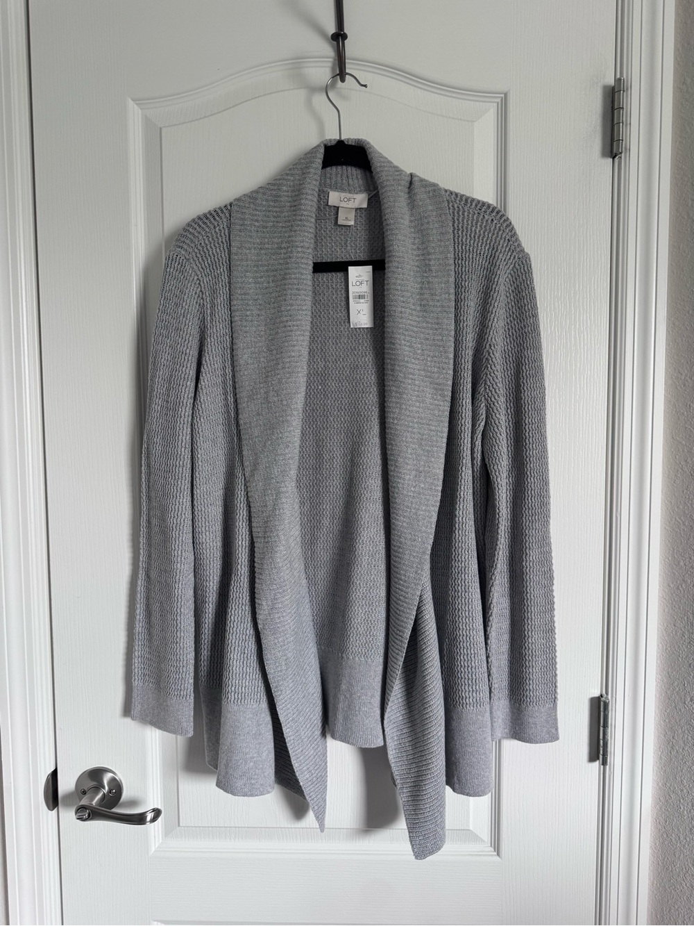 LOFT Gray Ribbed Shawl Collar Open-Front Cardigan